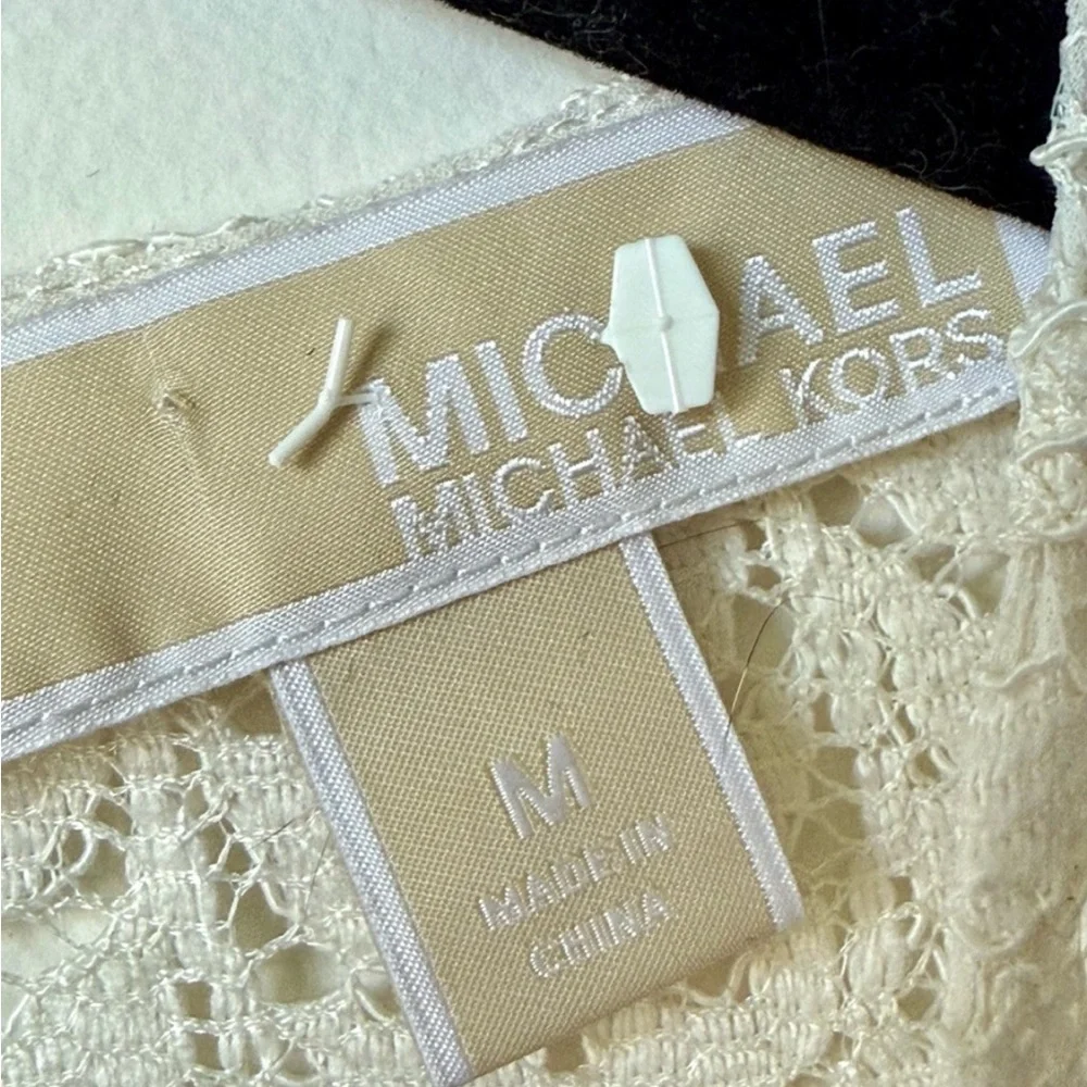 MICHAEL MICHAEL KORS Sheer Ivory Lace Bell Sleeve Shift Dress—SZ. Medium